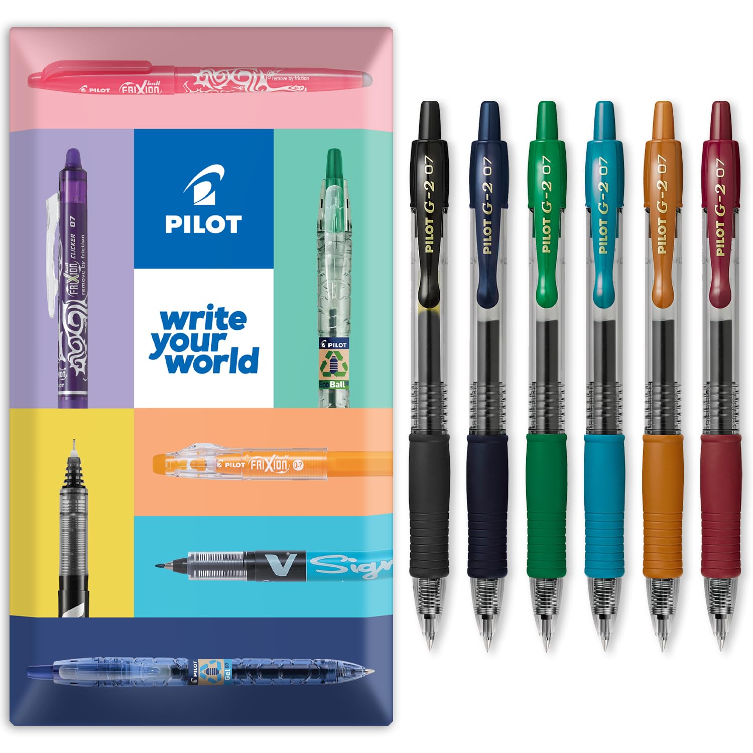 PILOT G-2 Retractable Gel Ink Rollerball Pens - 0.7mm Nib Tip - In Envelope Gift Packaging - Pack Set of 6 - Professional Dark Colours