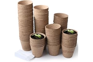EHWINE Peat Pots, 100 Pack 3.15 Inch Seed Starter Pots Round Plant Nursery Pots, Garden Organic Peat Pots Kits for Seedling, Bonus 100 Pcs Plant Labels