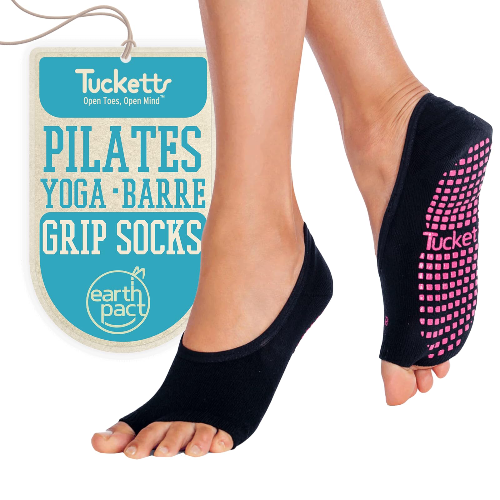Tucketts Ballerina Toeless Non-Slip Grip Socks, Made in Colombia, Ballet Flat Style Perfect for Barre, Pilates, One Size Fits Most, 1 Pair, Solid Black