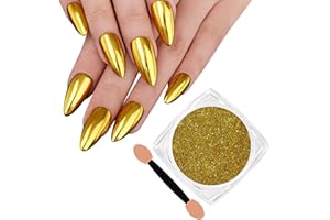 SIUSIO Chrome Nail Powder, Metallic Mirror Effect Chrome Powder Holographic Shimmer Glitter Dust Manicure Decoration Nail Art Pigment for DIY Gel Polish Nail Art, Resin Craft, Salon, Gifts - Gold