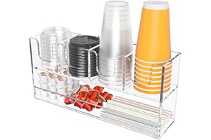 Beego 5-Compartment Cup Holder for Countertop - 2-Tier Clear Acrylic Cup Dispenser Coffee Station Paper Cup and Lid Organizer Condiment Storage for Restaurant Breakroom Kitchen Bar Accessories