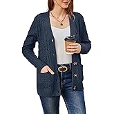 BuyiRen Womens Cardigan Sweaters Cable Knit Sweater 2025 Fall Winter Chunky Open Front Button Down Coats with Pockets