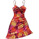 Floerns Women's Summer Tropical Twist Front Ruched Ruffle Hem Bodycon Cami Dress
