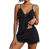 Avidlove Womens Pajama Set Lace Trim Cami Shorts Side Slit V Neck Sleeveless Lingerie Sets for Women Sexy