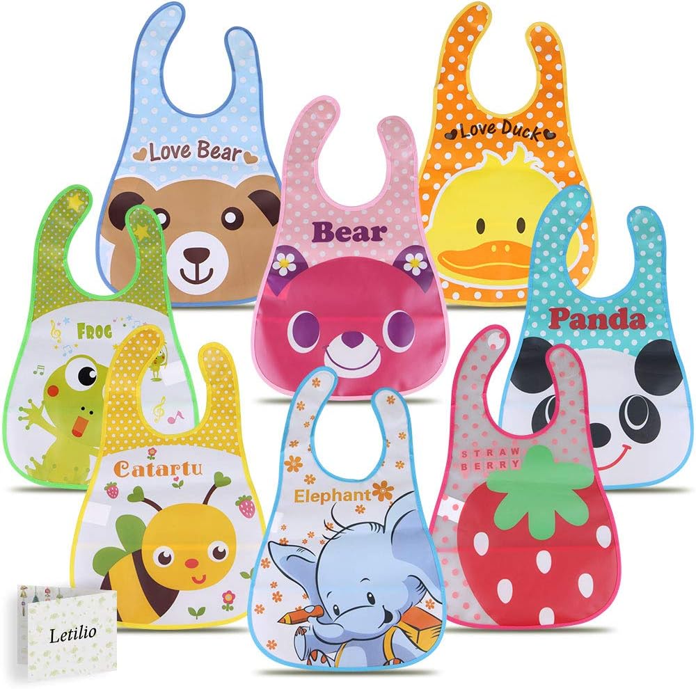 Letilio Baby Bib Set of 8 Waterproof Unisex Baby Bib EVA Baby Bandana Drool Baby Bib Apron Baby Drool Bibs for Infant Toddler 6 Months to 6 Years Old Comfortable Soft Baby Bibs Keep Stains Off