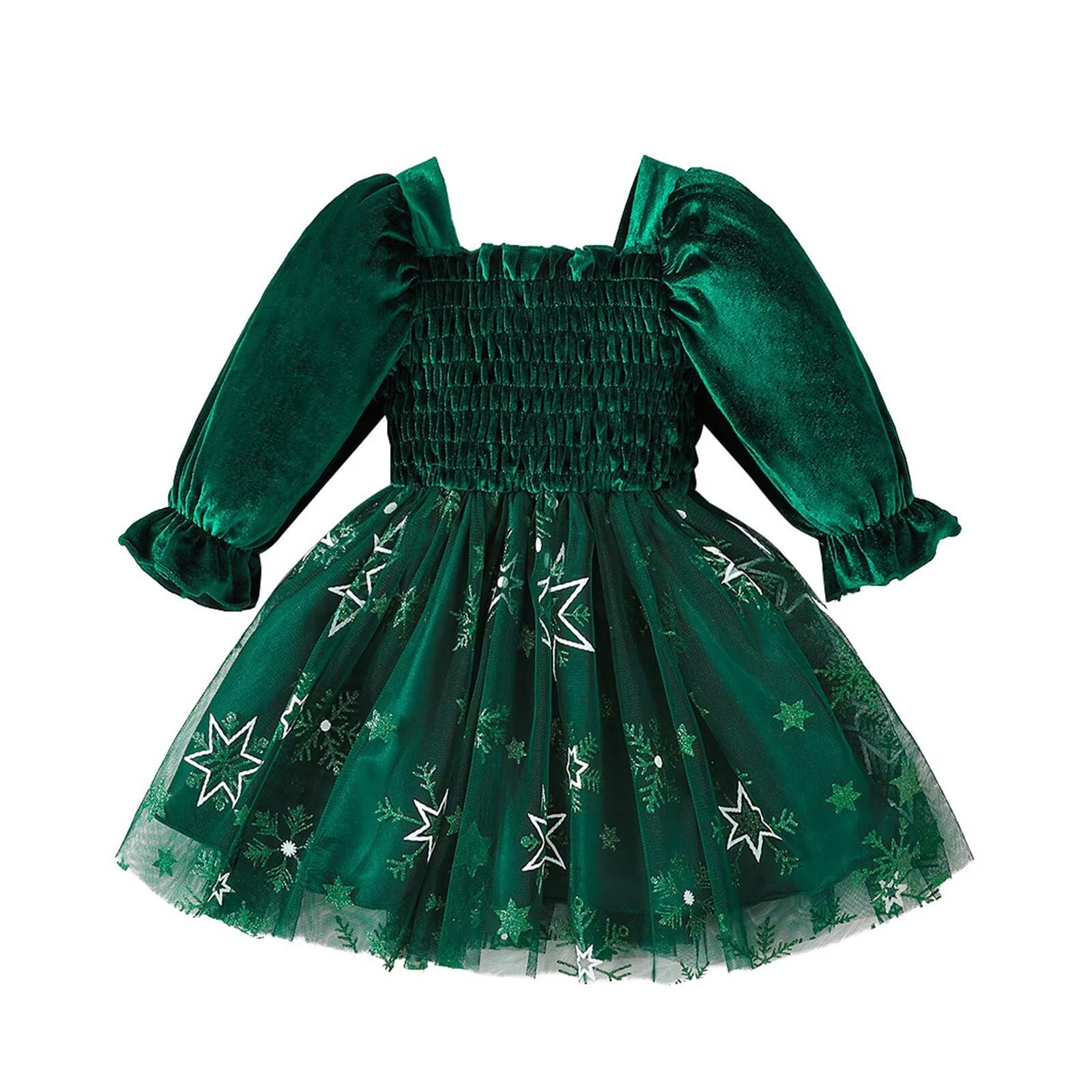 Baby Girls Christmas Dress Toddler Long Sleeve Dresses Princess Birthday Party Outfits for Little Kids(Green,4-5 Years)
