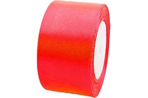 POPOYU Fluorescent Red Wide Satin Ribbon for Gift Wrapping 2 inch,25Yards Continuous Ribbons Roll,Christmas Gift Ribbon Thick Solid Color Fabric Ribbon for Crafts,Wedding Car,Hair Bow Making,Wreath,Bouquet