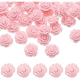 uxcell 50 Pcs Pink Resin Rose Flower Beads, 20mm Flatback Flower Charm Opaque Carve Rose Beads No Hole for DIY Jewelry Making Nails Sunglasses Hair Clip (Small Size)