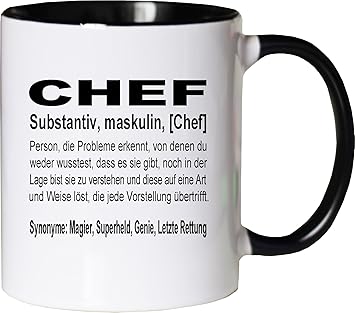 Mister Merchandise Kaffeebecher Tasse Chef Definition Geschenk Gag Job Beruf Arbeit Witzig Spruch Teetasse Becher Weiß Schwarz