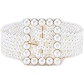 Barry.Wang Women’s Pearl Belt Elastic Waist Chain Belts Dress Jeans Bridal Bridesmaid Sexy Body White Wedding Beach Party