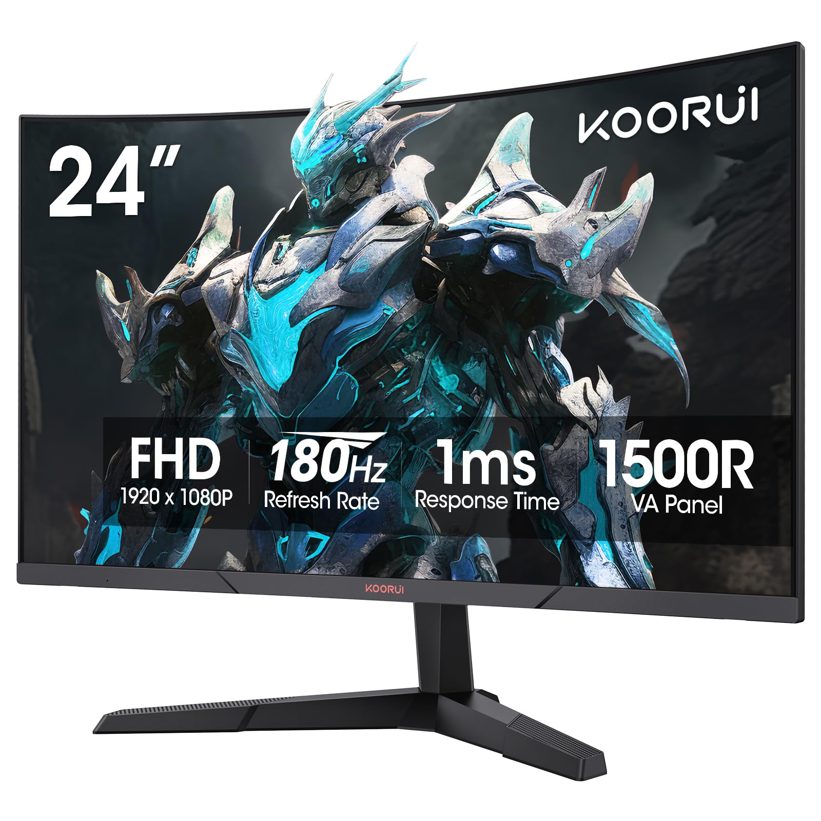 Photo 1 of KOORUI 24 inch Curved Gaming Monitor 180Hz FHD 1080P Computer Monitor, 1ms 1500R Display, Adaptive Sync, FreeSync Premium, HDMI 2.0X2 & DP 1.2, VESA, Tilt, 24E6CA