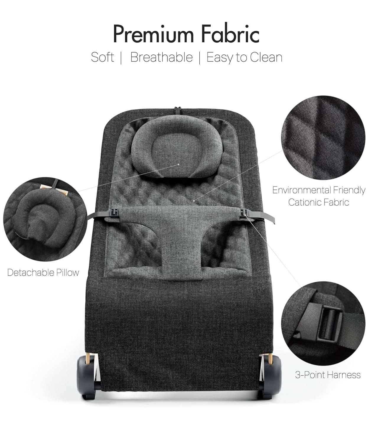 Fodoss Baby Bouncer - Portable Baby Bouncer Seat for Infants, Ergonomic Design Baby Bouncer Chair, Bouncer for Babies 0-12 Months, Black