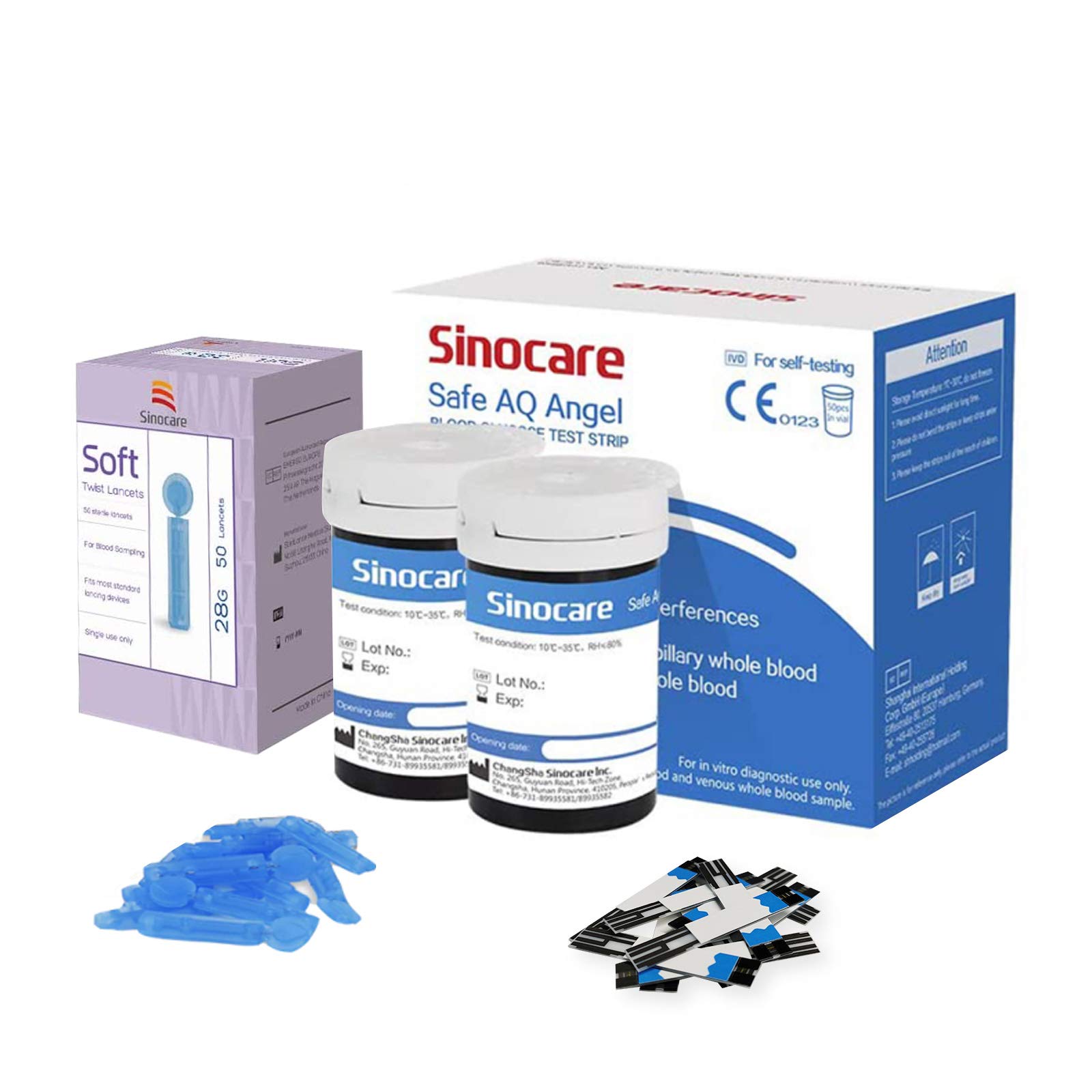 sinocare Diabete Blood Glucose Test Strips x 50 & Diabetes Lancets x 50, Safe AQ Angel, Blood Sugar Test Strips for Safe AQ Angel Only