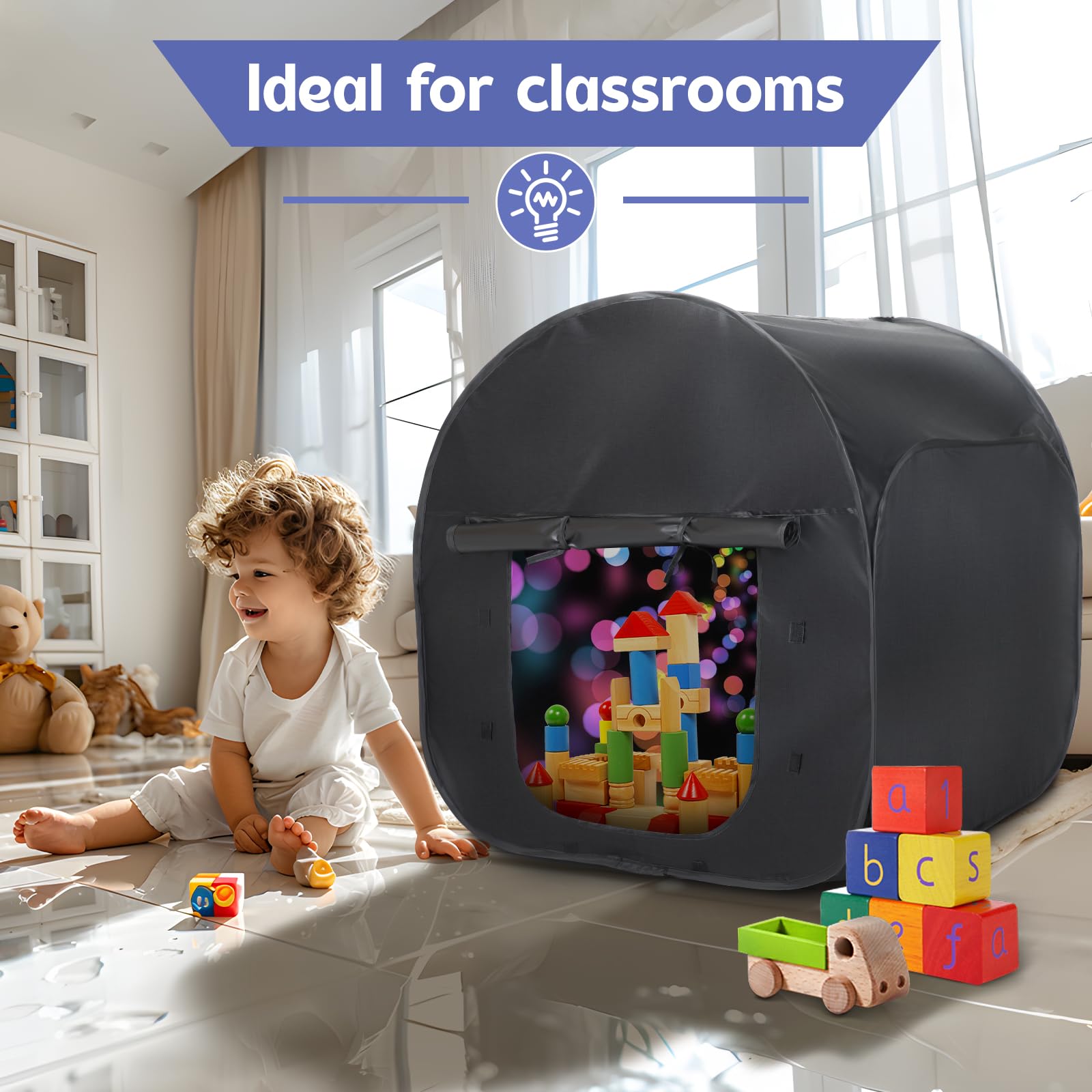 FAHKNS Sensory Tent for Kids with Autism, SPD, Anxiety, ADHD, Calm Corner for Children to Play and Relax, Play Pop-up Blackout Tent with Travel Bag, Sensory Play Tent Sensory Den