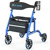 ELPH GUARD Foldable Rollator Walkers for Seniors with Seat, 8" TPR Wheels | 350lb Capacity, 17.5" Padded Seat &amp; Backrest, 7-Level Tool-Free Height Adjust, Quick Fold, Storage Bag &amp; Cup Holder
