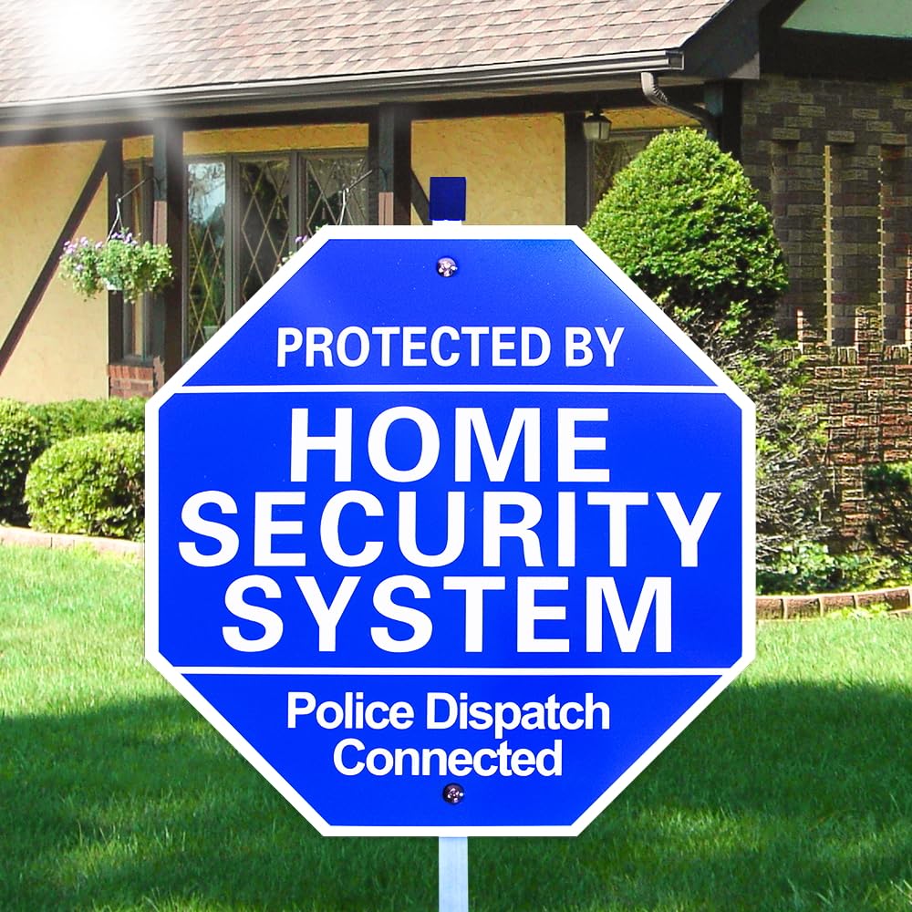 Photo 1 of Home Security Signs for Yard,Protected By Home Security System Signs for Yard - 10"x 28"Police Dispatch Connected Warning Sign with Ground Stake - 100% Aluminum Composite-UVProtected