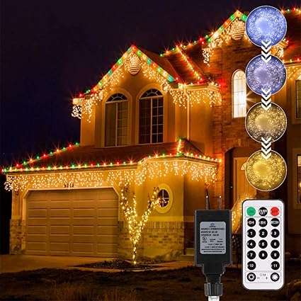 ecowho luces de carambanos para exteriores con bridas para navidad de extremo a extremo 440 luces led enlazables luz blanca calida y fria con