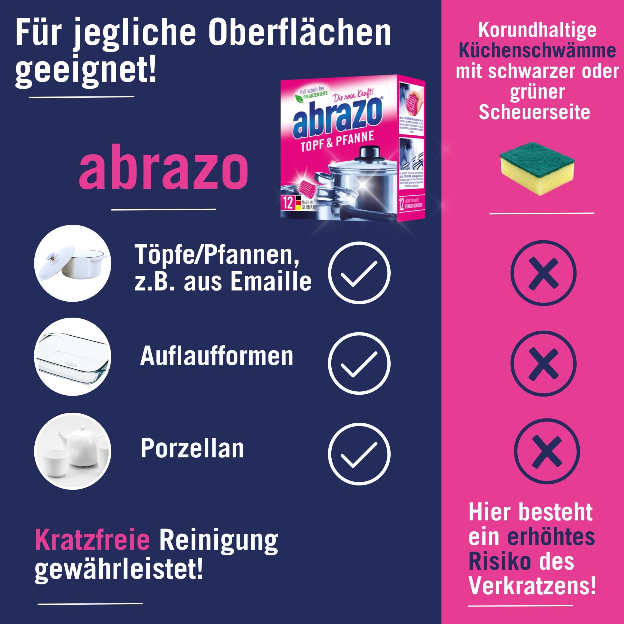abrazo Topf & Pfanne - 12 Reinigungskissen für Töpfe, Grill & Backofen, Spülschwamm mit veganer Pflanzenseife, Küchenschwamm, Reinigungsschwamm 4