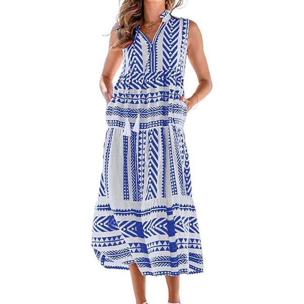 London Times Women's Dresses Women's Sleeveless Empire Waist V-Neck Maxi -  Casual Floor Length Wedding Guest Dress, Soft White/Navy, 2 at Amazon  Women's Clothing store