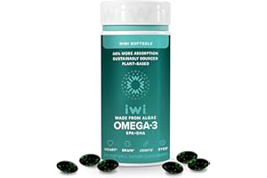 Iwi Omega-3, 60 Mini Softgels (30 Servings), Easy to Swallow, Plant-Based Algae Omega 3 with EPA + DHA, Whole-Body Support Dietary Supplement, Krill & Fish Oil Alternative, No Fishy Aftertaste