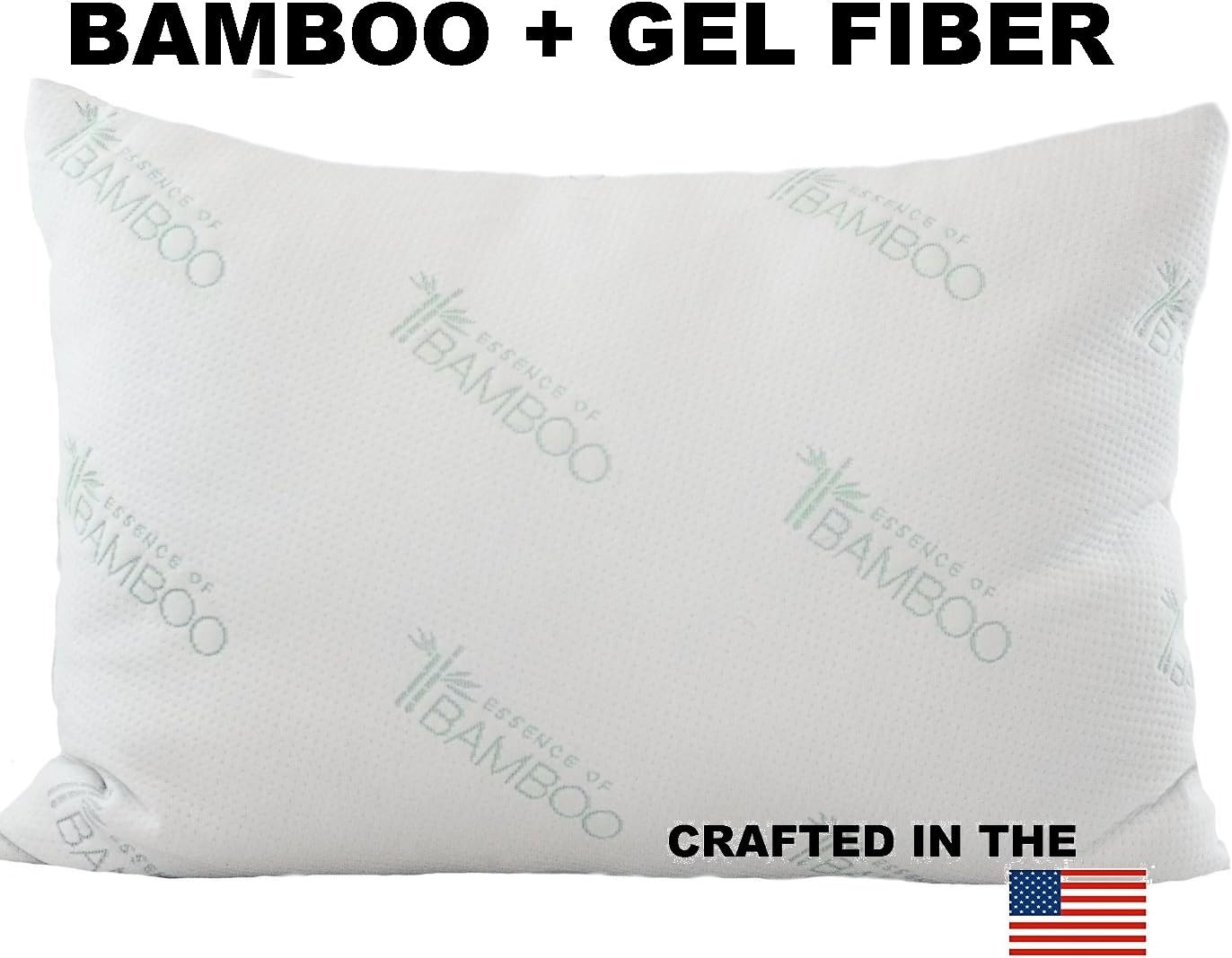 Bamboo Queen Gel Fiber Bed Pillow for Sleeping- Down Alternative, Hypoallergenic .4 Micro Denier Filled Pillow with Rayon Derived from Bamboo Cover (Queen Size, Soft) Crafted in The USA