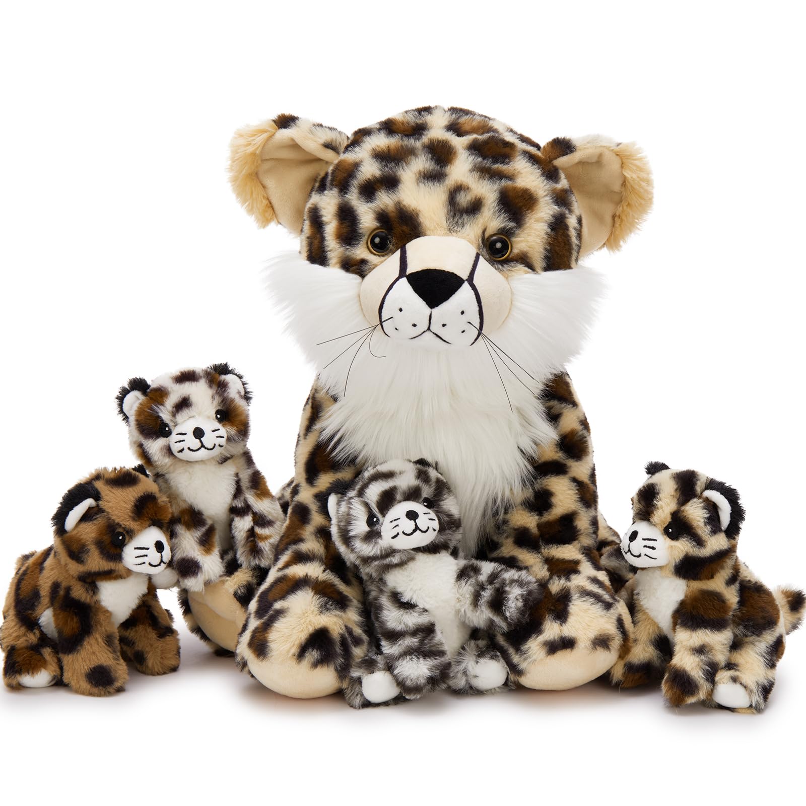 Photo 1 of MorisMos 5Pcs Cheetah Stuffed Animal, 14 inch Cheetah Mommy with 4 Baby, Soft Stuffed Leopard Plush Gifts for Kids, Boys, Girls, Toddler