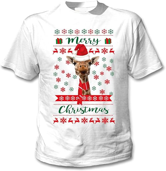 teesquare1st Men's Giraffe Merry Christmas White TShirt Amazon.fr