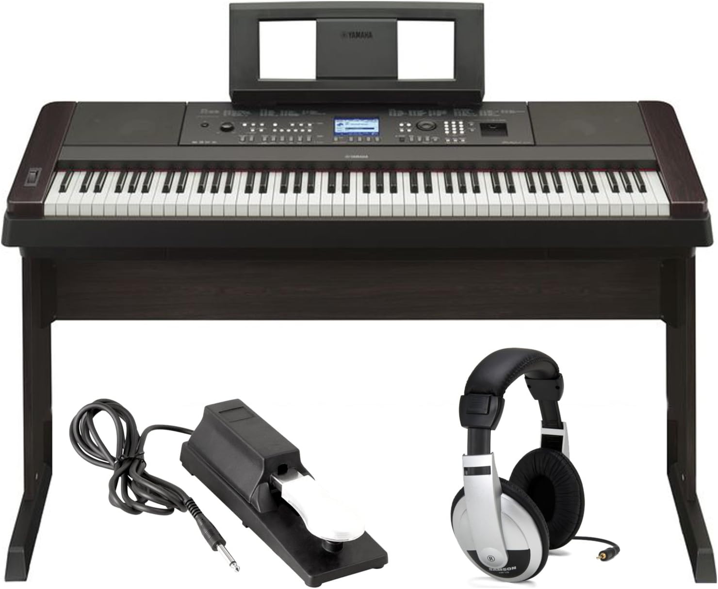 Yamaha DGX-650B 88 weighted Digital Piano w/Matching Black Stand, Sustain Pedal, and Headphones
