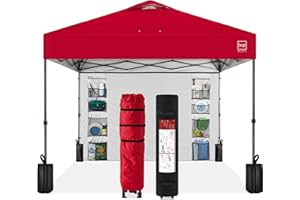 Best Choice Products 10x10ft Easy Pop Up Canopy w/Side Wall, 10 Pockets, Portable Carrying Case, 1-Button Setup, 4 Weight Bags - Red