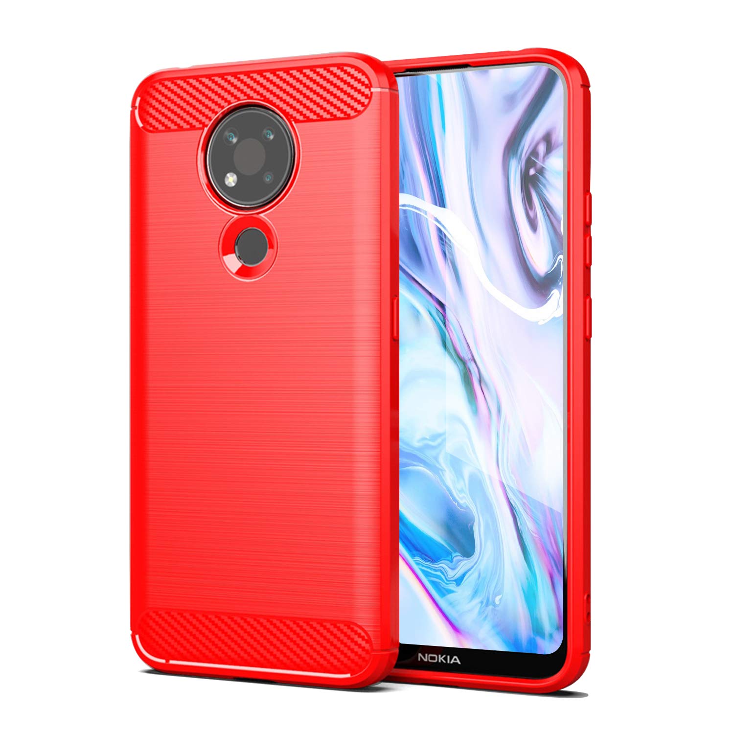 SCL Nokia 3.4 Case for Nokia 3.4 Case, Brushed Carbon Fibre Texture Anti-Scratch Shock Absorption Technology - Red