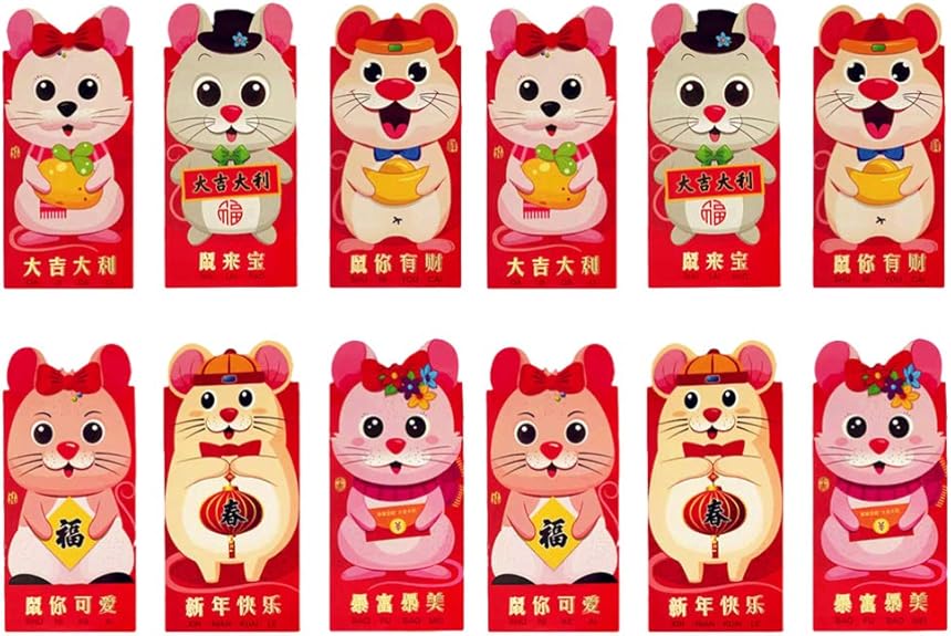 NUOBESTY 4 Juegos de Sobres Rojos Chinos Bolsas de Almacenamiento