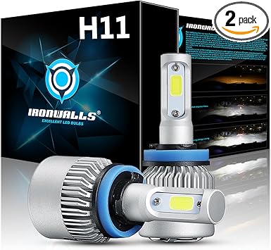 ironwalls f s2 series 2pcs h11 led headlight bulbs fog lights all in one conversion kit 72w 8000lm 6000k cob chips super bright white