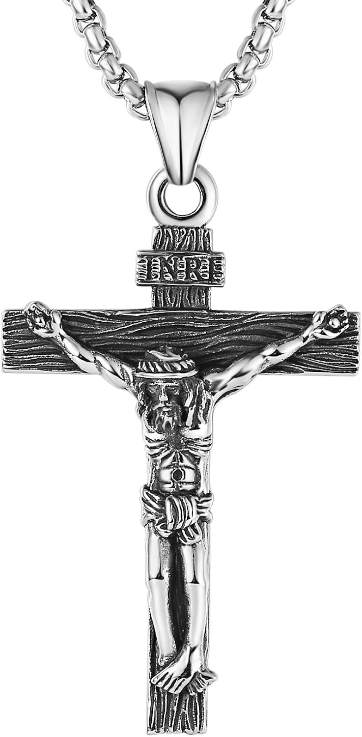 Collana Doro Uomo Croce Collana Croce Per Uomo In Acciaio Inox Con Ciondolo Ges&ugrave; Crocifisso - Argento E Oro Collana 24 Pollici