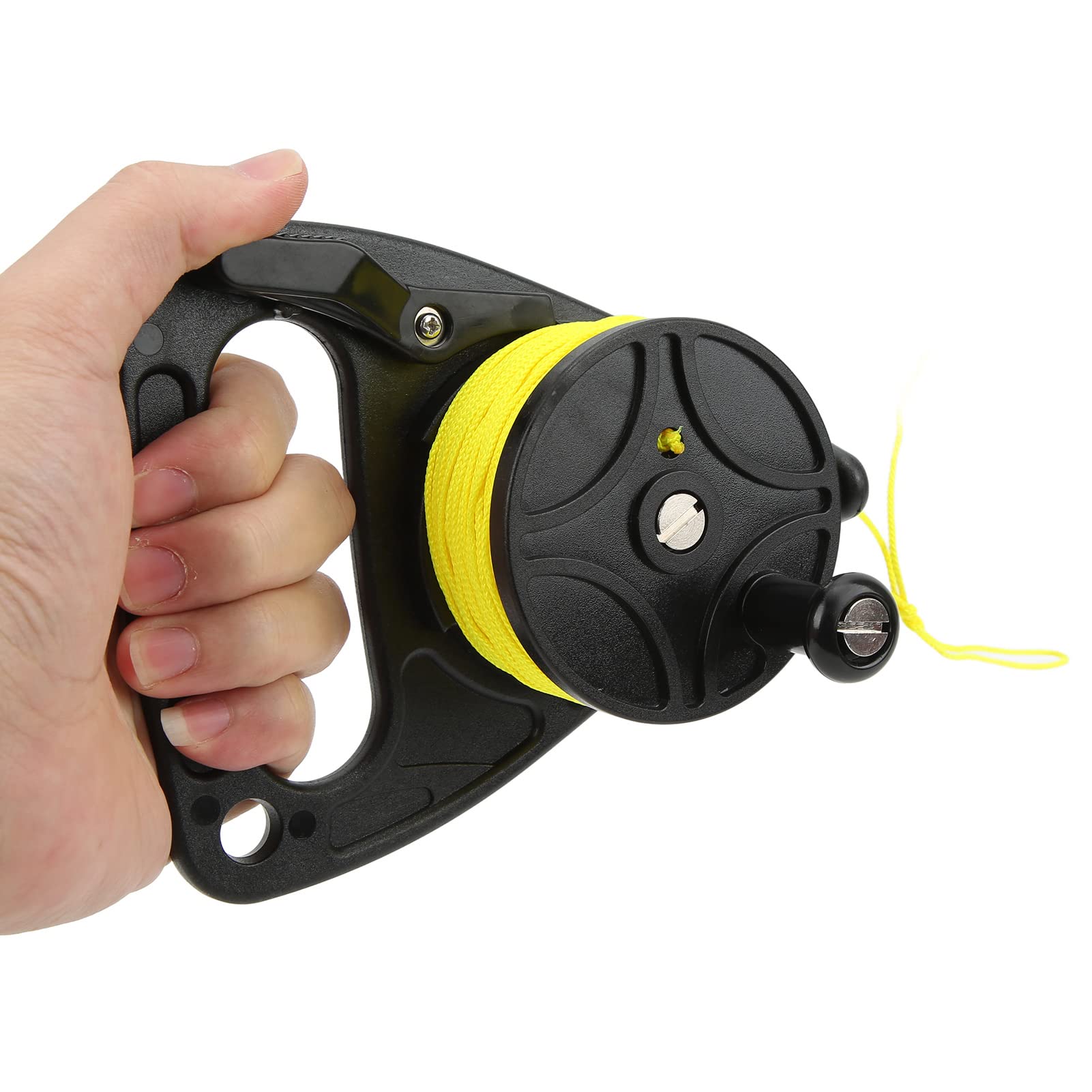 Bewinner Portable Diving Handle Reel, 46m / 150.9ft Scuba Dive Reel Kayak Anchor with Thumb Stopper, for Underwater Scuba Diving Divers Water Sports(Black wheel)