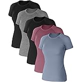 Coume 5 Pack Women's Compression Shirts Short Sleeve Workout Tops Crew Neck Athletic T Shirts Yoga Running Tight Tee