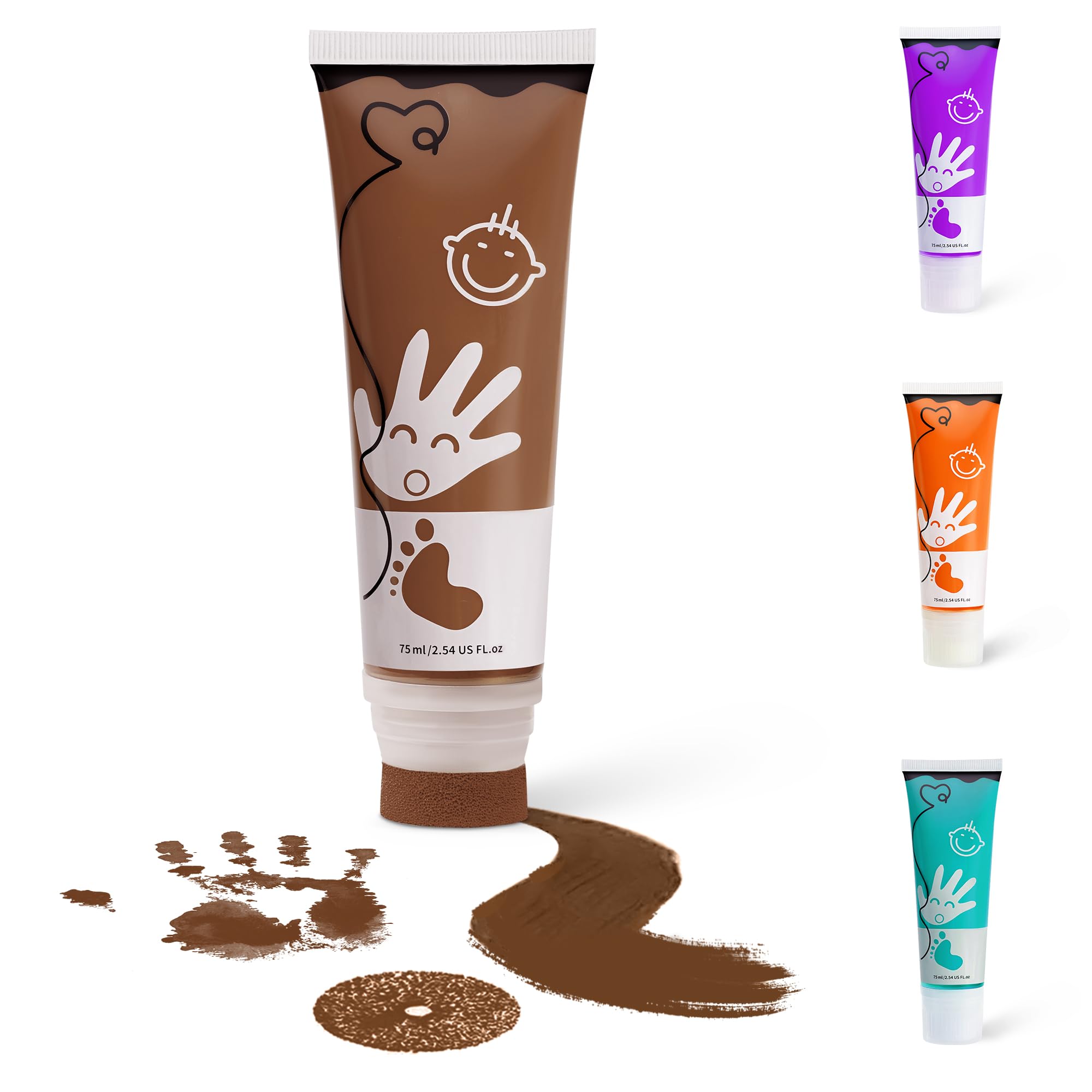 TOGOU2S Baby Safe Paint for Handprints, Baby Hand and Footprint Kit with Sponge Attachment, Easy to Colour and Wash, Non Toxic & Acid-Free, DIY Holiday Ornaments 75ml/Tube (Brown) — image 1