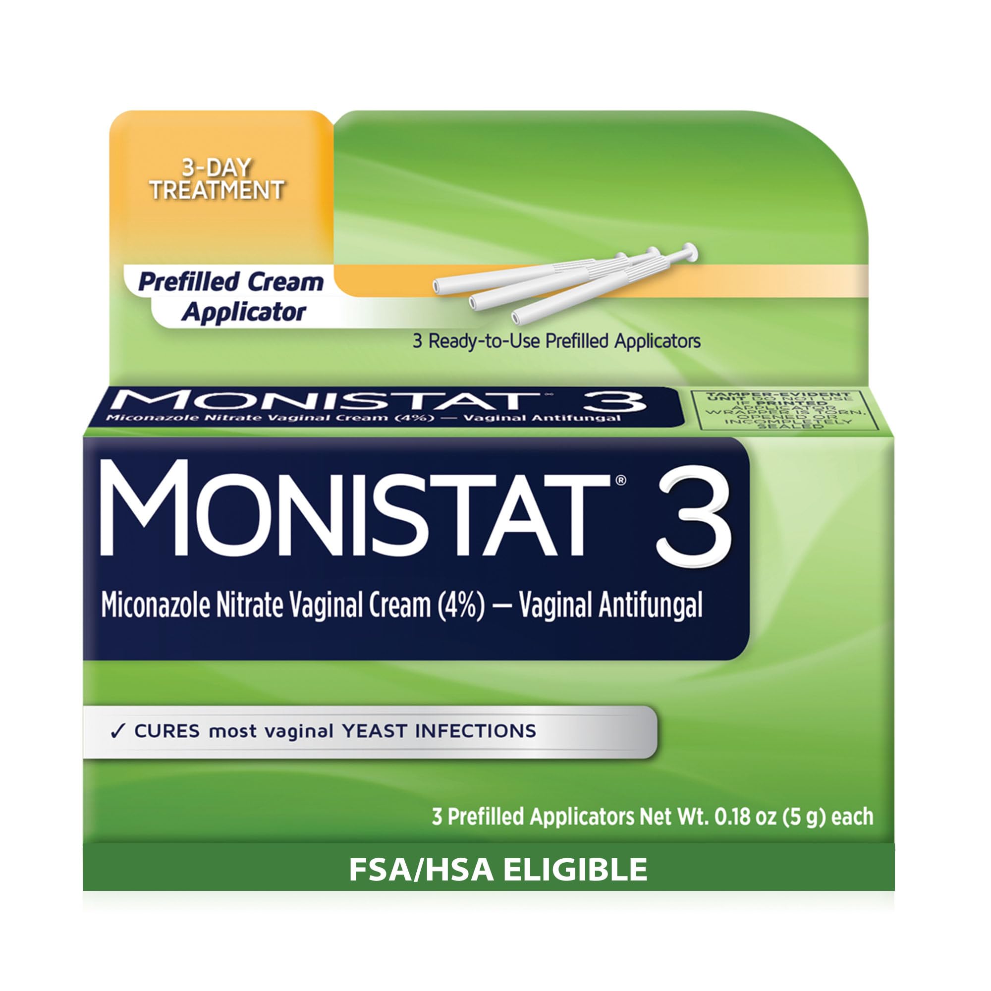 Monistat 3 Day Yeast Infection Treatment for Women, 3 Miconazole Pre-Filled Cream Applicators, 1 Pack
