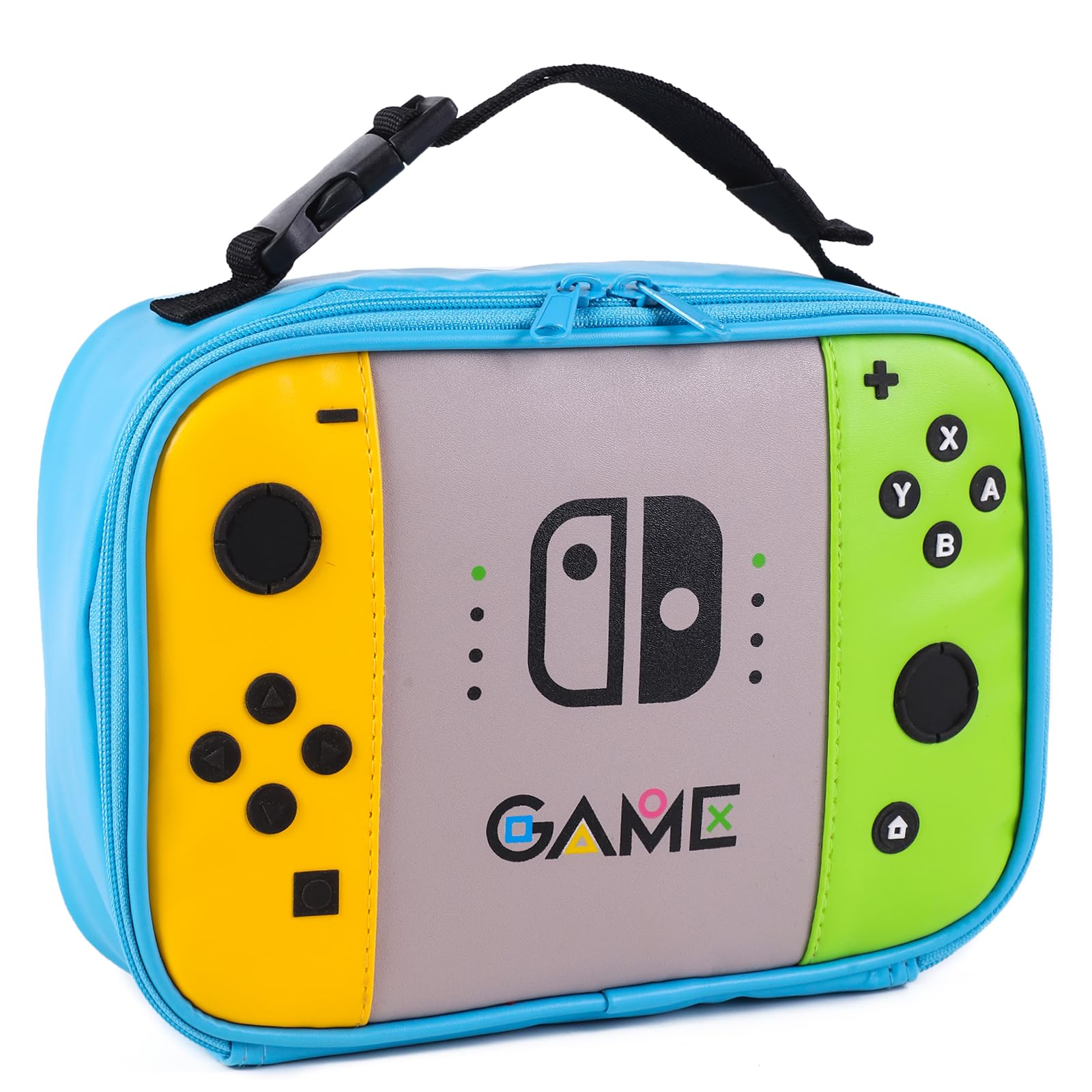 ONTESY Boys Lunch Bag Gamer Switch Lunch Bag Thermal Insulated Bentobox Container Waterproof Leather Mini Lunch Cooler for Boys Girls Kids Toddlers Teens Men Women for School Pinic (Teal)