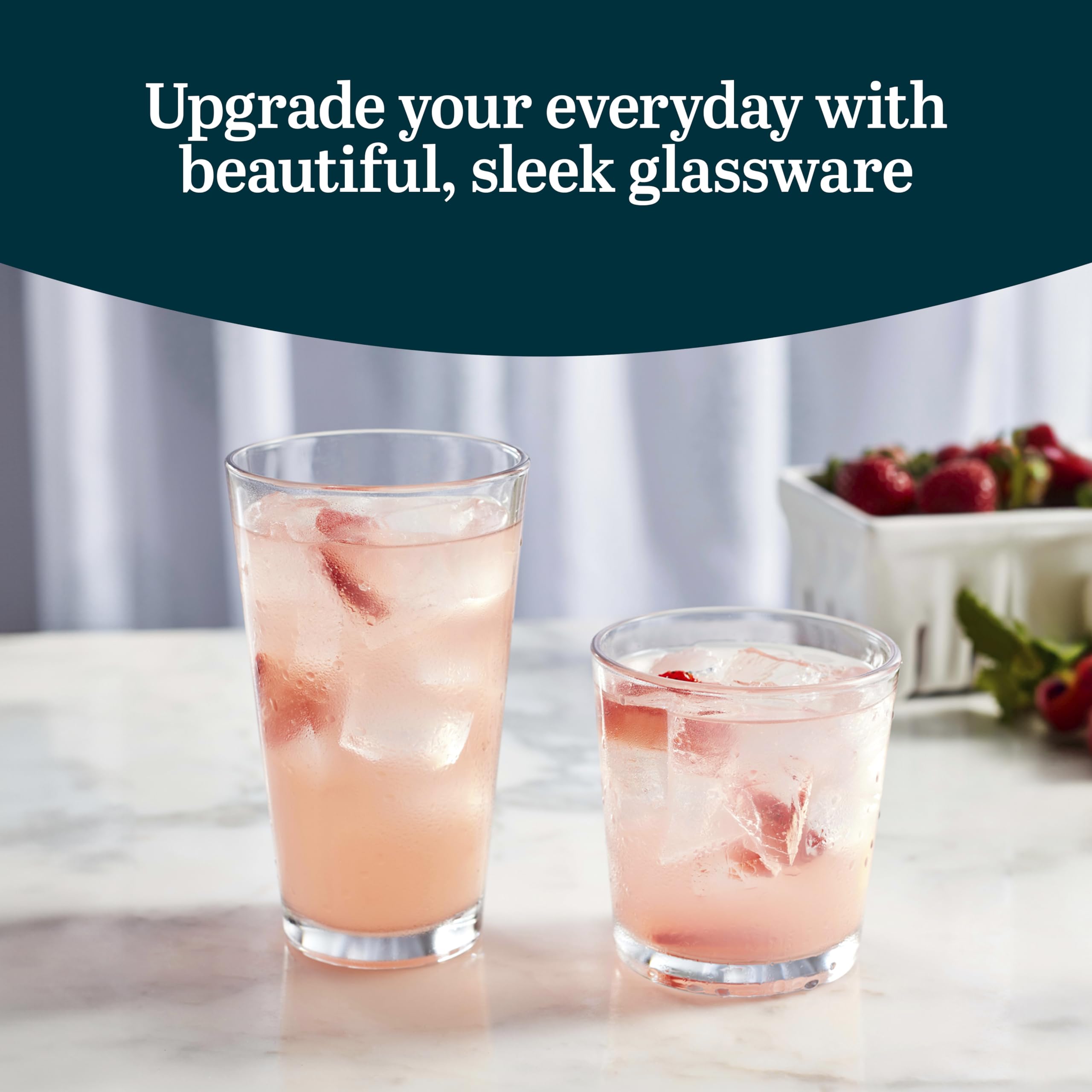 Libbey Flare Tumbler and Rocks Glasses Set, Stylish Lead-Free Drinking Glasses Set of 16, Versatile Dishwasher Safe Kitchen Glassware Set for Parties