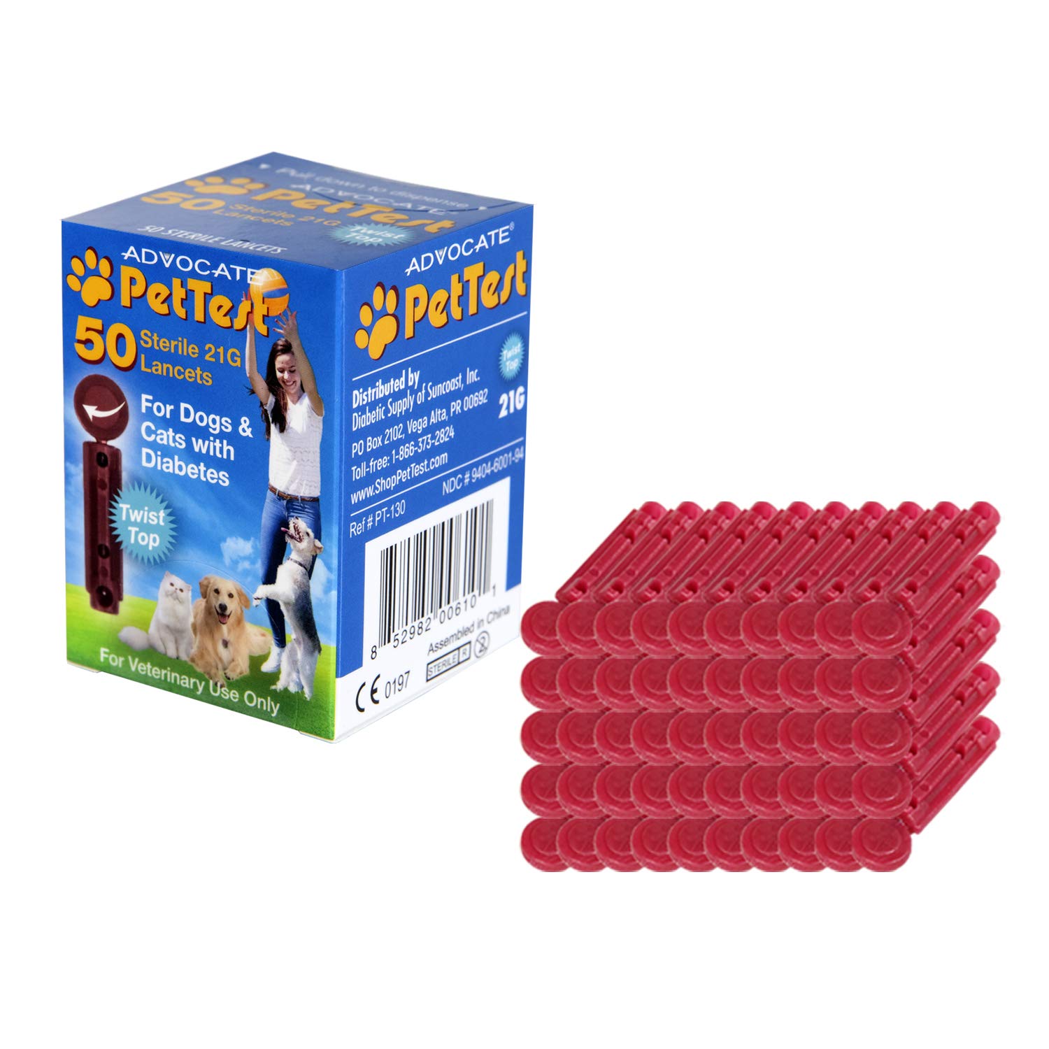 PetTest Sterile Twist-Top Lancets 21G for Dogs and Cats, for use with PetTest Diabetes Glucose Monitoring System (50 Lancets)
