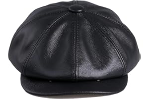 BOONJOVIA Men's Newsboy Flat Cap 100% Genuine Cowhide Leather Gatsby Ivy Golf Cabbie Hat