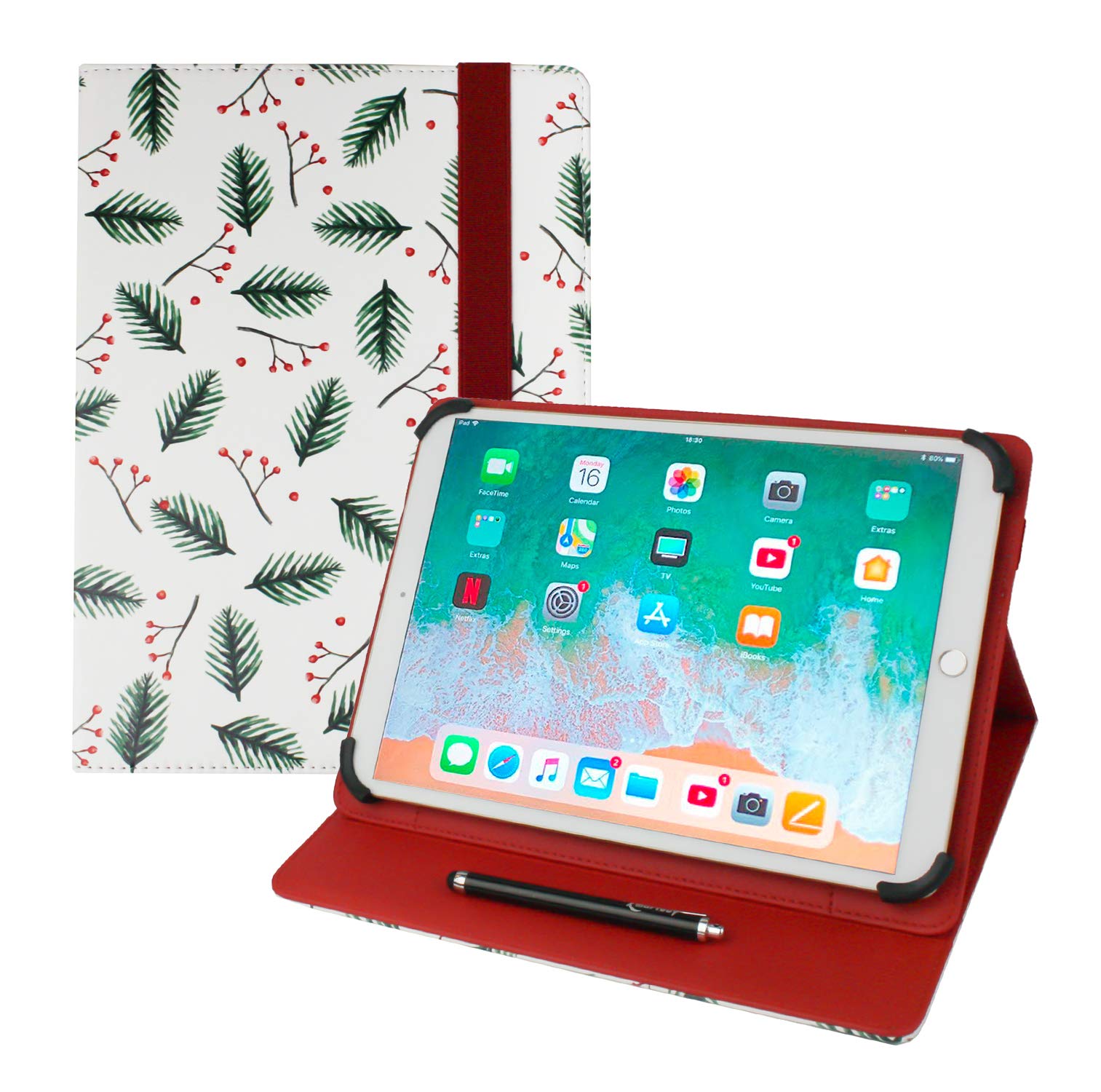 Emartbuy Universal 9.1 Inch - 10.5 Inch Leaves Multi Angle Folio Wallet Case Cover With Card Slots and Stylus Pen Compatible With Selected Devices Listed Below