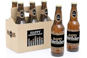 Big Dot of Happiness Adult Happy Birthday - Gold Party Decorations for Women and Men 6 Beer Bottle Label Stickers 1 Carrier