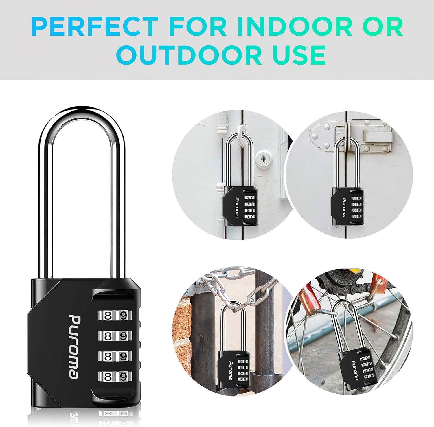Puroma 2 Pack 2.6 Inch Long Shackle Combination Lock 4 Digit Outdoor Waterproof Padlock for School Gym Locker, Sports Locker, Fence, Gate, Toolbox, Case, Hasp Storage (Black) - - 