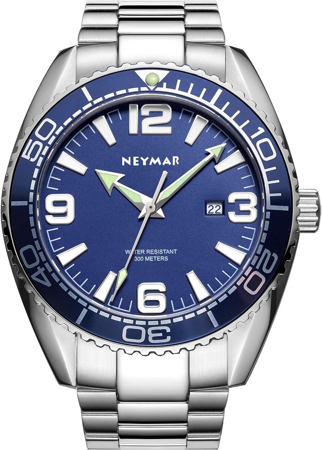 NEYMAR 300m Men Japanese Quartz Movement Ultra Thin Sport Watch with Sapphire Glass Stainless Steel Strap