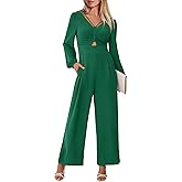 ANRABESS Womens Jumpsuits Dressy Long Sleeve Wide Leg V Neck Pants Rompers 2026 Fall Formal One Piece Wedding Guest Outfits