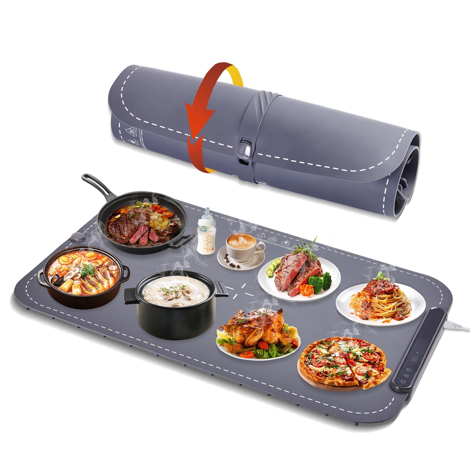 Photo 1 of LBOLHZO Warming Mat for Food 300W 10s Rapid Warm Food Warming Mat,3-Temp Portable Food Warmer,Fast Heating BPA-Free Auto Shut Off Chafing Dishes For Buffet,Roll Up Food Warmers For Parties Buffet Grey