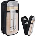 Fmeida Grid Mesh Pencil Case - Upgraded 4 Compartment Pencil Pouch, Clear Adult Pencil Bag Aesthetic Marker Pouch Stationary Bag Office Organizer for College Business Travel - Black&White