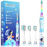 Kids Electric Toothbrush Toddler Toothbrush Age 2-4-8-12 Electric Toothbrush Kids with Timer Rainbow LED Light Up Vibrating Toothbrush Battery Operated Childrens Sonic Tooth Brush (Astronauts Blue)