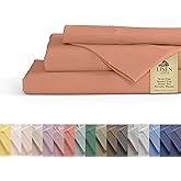 Linen Home 100% Cotton Percale Sheets Queen Size, Tera Clay, Deep Pocket, 4 Pieces Set - 1 Flat, 1 Deep Pocket Fitted Sheet and 2 Pillowcases, Crisp Cool and Strong Bed Linen